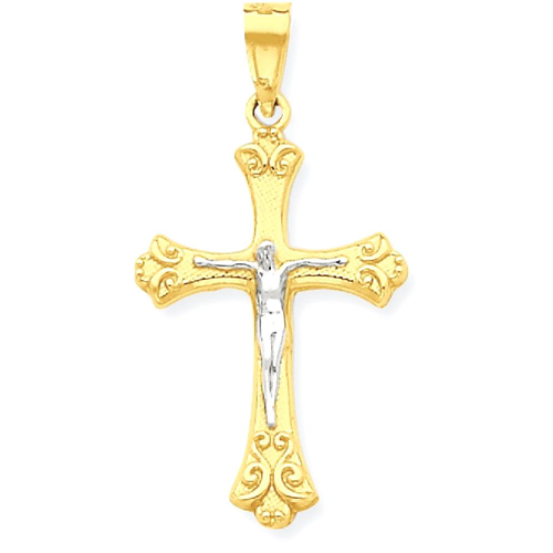 IceCarats 10k Yellow Gold Fleur De Lis Crucifix Cross Religious Pendant Charm Necklace