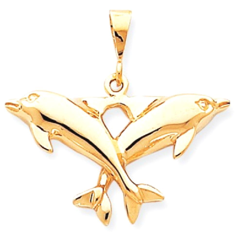 IceCarats 10k Yellow Gold Solid Twin Dolphins Pendant Charm Necklace Sea Life Dolphin