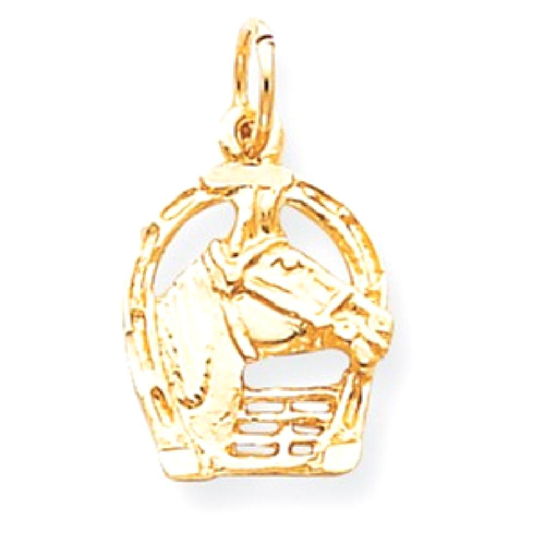 IceCarats 10k Yellow Gold Solid Horsehead In Horseshoe Pendant Charm Necklace Animal Horse