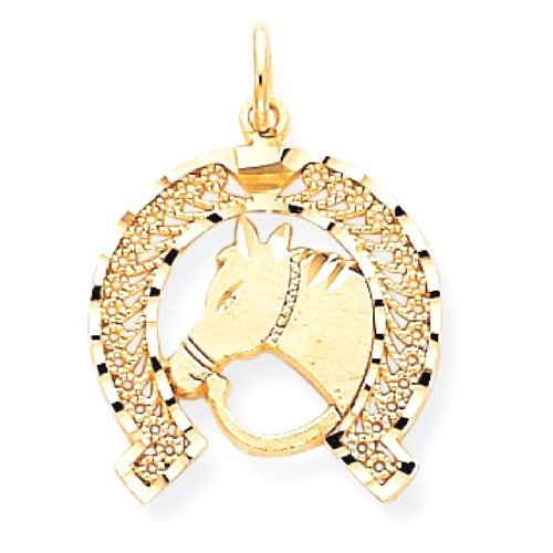 IceCarats 10k Yellow Gold Solid Flat Backed Horsehead In Horseshoe Pendant Charm Necklace Animal Horse