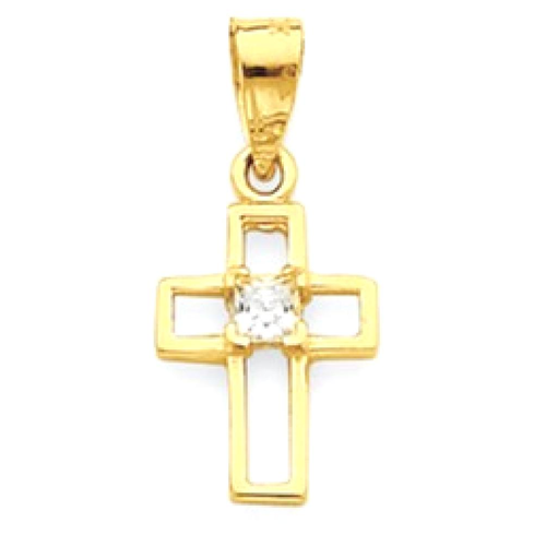IceCarats 10k Yellow Gold Small Cubic Zirconia Cz Cross Religious Pendant Charm Necklace Latin