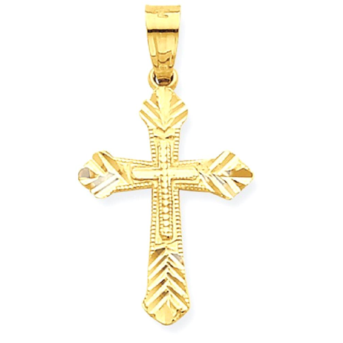IceCarats 10k Yellow Gold Budded Cross Religious Pendant Charm Necklace