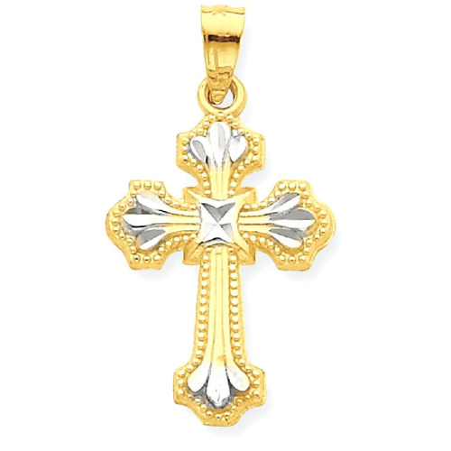 IceCarats 10k Yellow Gold Cross Religious Pendant Charm Necklace Budded