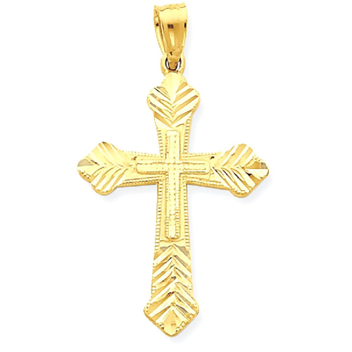 IceCarats 10k Yellow Gold Budded Cross Religious Pendant Charm Necklace Passion