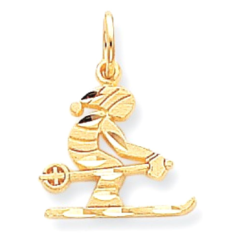 IceCarats 10k Yellow Gold Skier Pendant Charm Necklace Sport Skiing Snowboarding