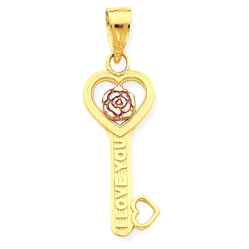 IceCarats 10k Two Tone Yellow Gold I Love You Key Pendant Charm Necklace
