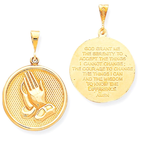 IceCarats 10k Yellow Gold Praying Hands Reversible Serenity Prayer Pendant Charm Necklace Religious