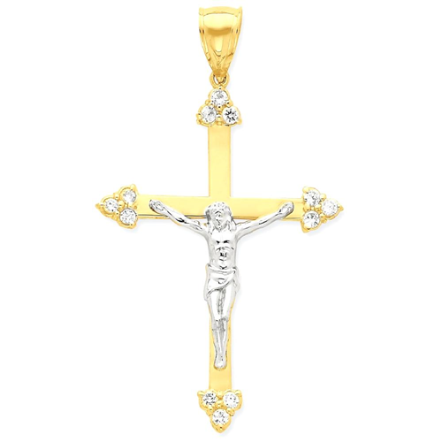 IceCarats 10k Yellow Gold Cubic Zirconia Cz Crucifix Cross Religious Pendant Charm Necklace Budded