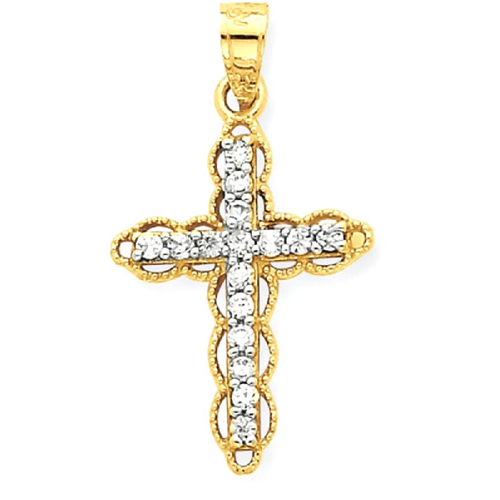 IceCarats 10k Yellow Gold Cubic Zirconia Cz Filigree Cross Religious Pendant Charm Necklace Latin