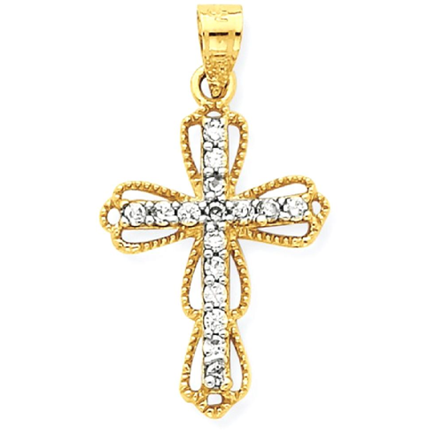 IceCarats 10k Yellow Gold Cubic Zirconia Cz Filigree Cross Religious Pendant Charm Necklace Latin