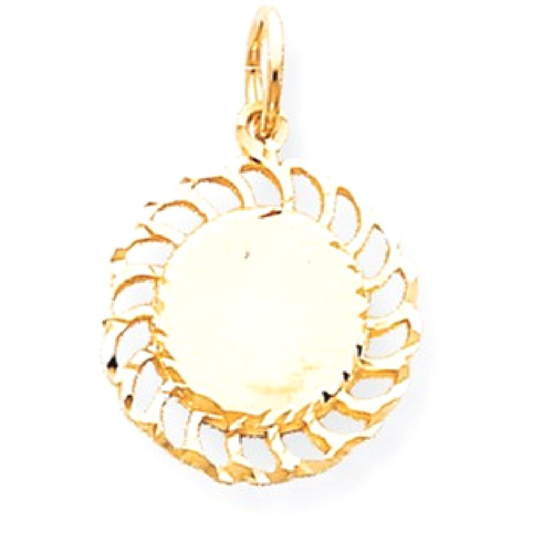 IceCarats 10k Yellow Gold Circle Filigree Edges Pendant Charm Necklace Engravable Disc Round