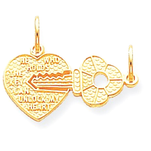 IceCarats 10k Yellow Gold Heart Key Pendant Charm Necklace