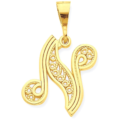 IceCarats 10k Yellow Gold Initial Monogram Name Letter N Pendant Charm Necklace
