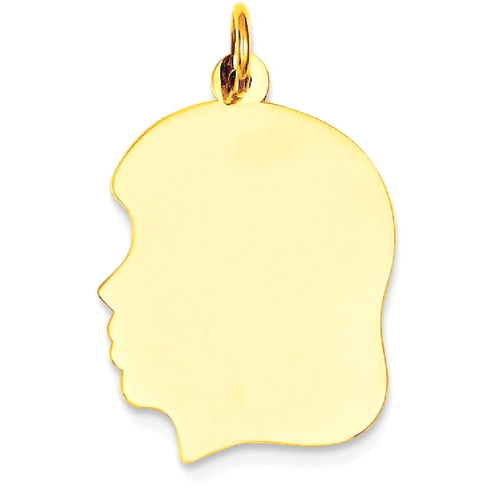 IceCarats 10k Yellow Gold Plain Medium .013 Gauge Facing Left Engravable Girl Head Pendant Charm Necklace Disc Boy