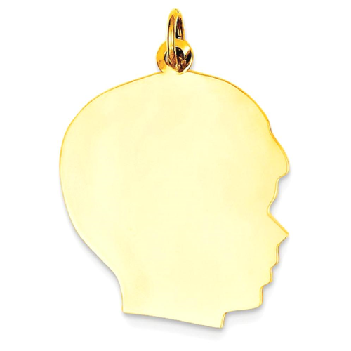 IceCarats 10k Yellow Gold Plain Large .018 Gauge Facing Right Engravable Boy Head Pendant Charm Necklace Disc Girl