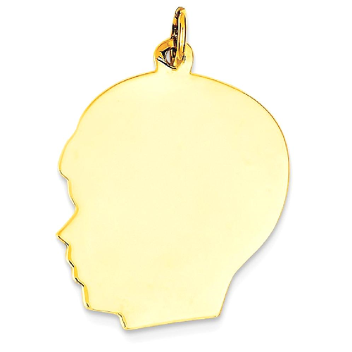 IceCarats 10k Yellow Gold Plain Large .018 Gauge Facing Left Engravable Boy Head Pendant Charm Necklace Disc