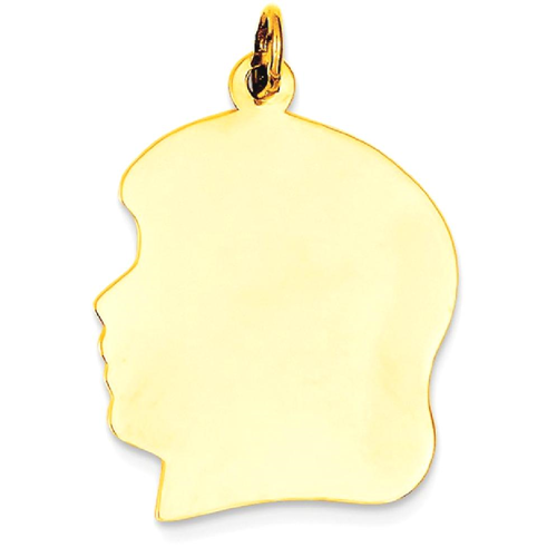 IceCarats 10k Yellow Gold Plain Large .018 Gauge Facing Left Engravable Girl Head Pendant Charm Necklace Disc Boy
