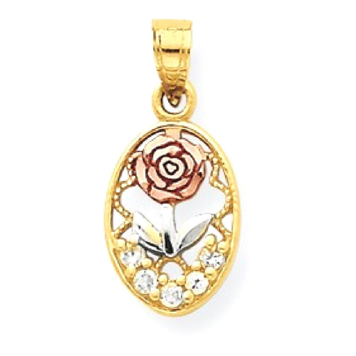 IceCarats 10k Two Tone Yellow Gold White Cubic Zirconia Cz Rose Pendant Charm Necklace Flower Gardening