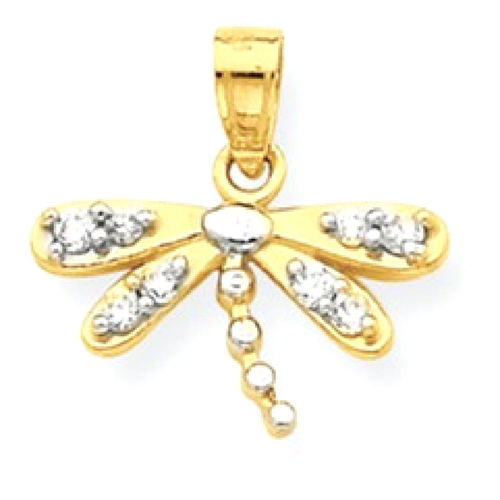 IceCarats 10k Yellow Gold Cubic Zirconia Cz Dragonfly Pendant Charm Necklace Insect
