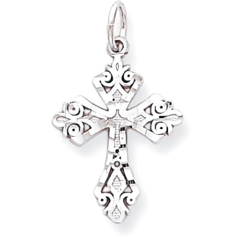 IceCarats 10k White Gold Cross Religious Pendant Charm Necklace Fleur De Lis