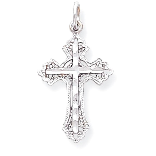 IceCarats 10k White Gold Cross Religious Pendant Charm Necklace Latin