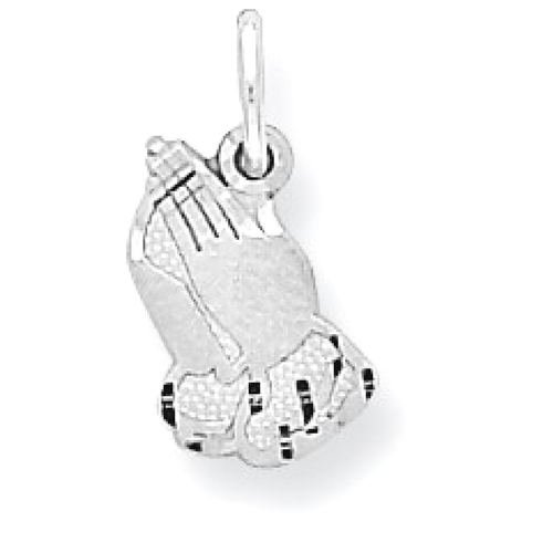 IceCarats 10k White Gold Praying Hands Pendant Charm Necklace Religious