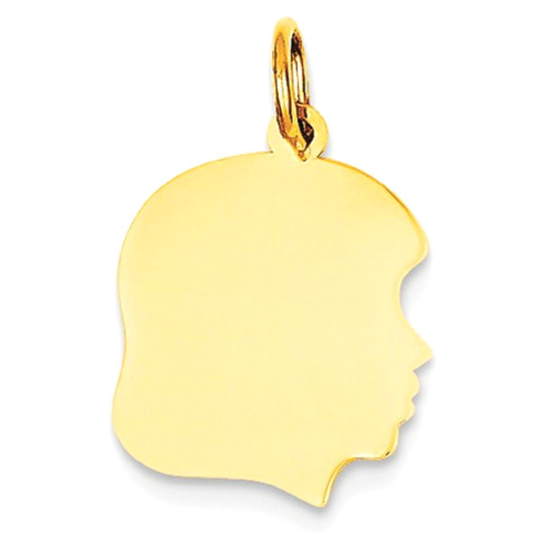 IceCarats 10k Yellow Gold Plain Medium .013 Gauge Facing Right Engravable Girl Head Pendant Charm Necklace Disc Boy