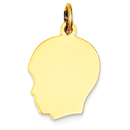 IceCarats 10k Yellow Gold Plain Medium .013 Gauge Facing Left Engravable Boy Head Pendant Charm Necklace Disc Girl
