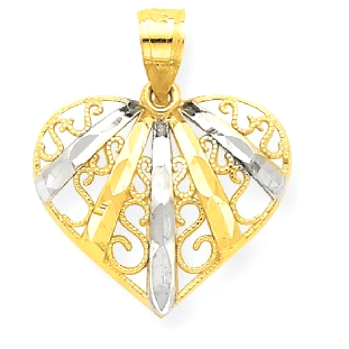 IceCarats 10k Yellow Gold Filigree Heart Pendant Charm Necklace Love