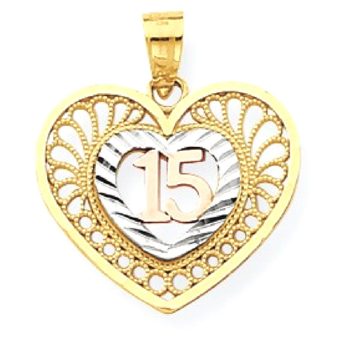 IceCarats 10k Two Tone Yellow Gold White Sweet 15 Heart Pendant Charm Necklace Love