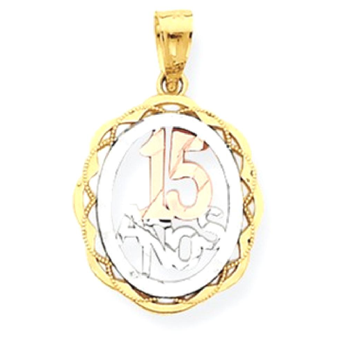 IceCarats 10k Two Tone Yellow Gold White Sweet 15 Oval Pendant Charm Necklace Special Day