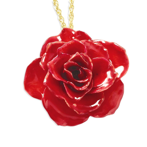 IceCarats Lacquer Dipped Red Rose Gold Tone Necklace Chain Floral