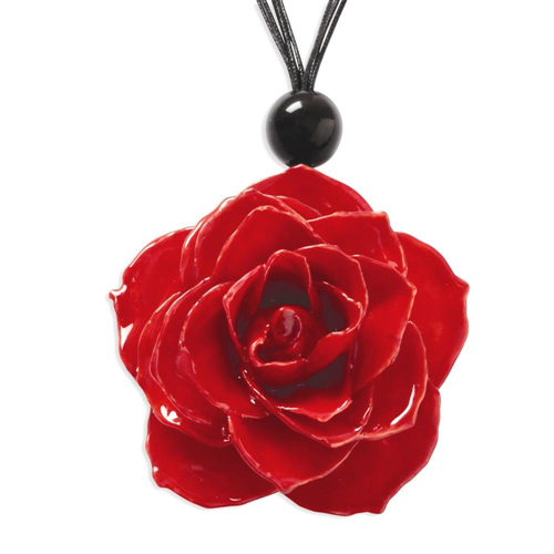 IceCarats Lacquer Dipped Red Rose Black Cotton Link Cord Chain Necklace  Floral