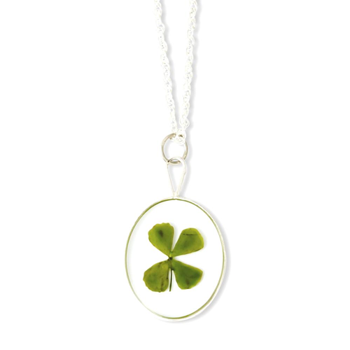IceCarats Silver Trim Four Leaf Clover Oval Plated Necklace Chain Tree