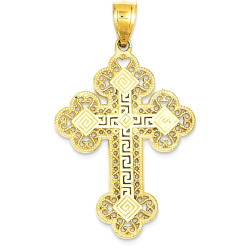 IceCarats 14k Yellow Gold Budded Greek Key Cross Religious Pendant Charm Necklace