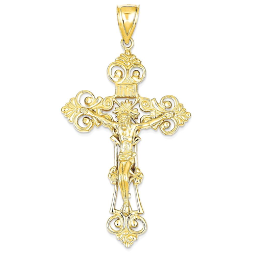 IceCarats 14k Yellow Gold Inri Fleur De Lis Crucifix Cross Religious Pendant Charm Necklace Budded