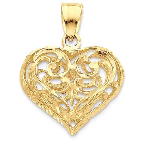 IceCarats 14k Yellow Gold 3 D Filigree Heart Pendant Charm Necklace Love