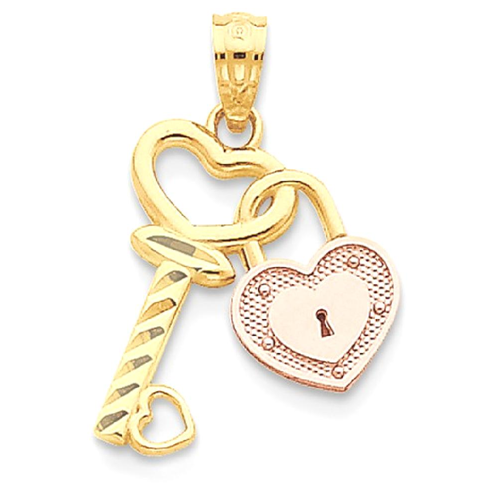 Icecarats 14k Two Tone Yellow Gold Heart Lock Key Pendant Charm - 14k Gold Heart And Key Pendant Icecarats 14k Two Tone Yellow Gold Heart Lock Key Pendant Charm - 14k Gold Heart And Key Pendant