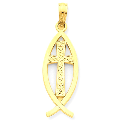 IceCarats 14k Yellow Gold Ichthus Fish Pendant Charm Necklace Religious Ichthu