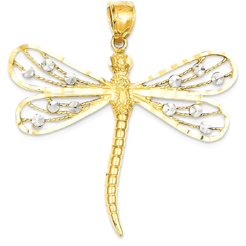 IceCarats 14k Two Tone Yellow Gold Filigree Dragonfly Pendant Charm Necklace Insect