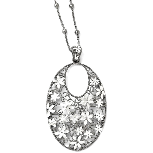 IceCarats 925 Sterling Silver Ruthenium Plated Chain Necklace Floral