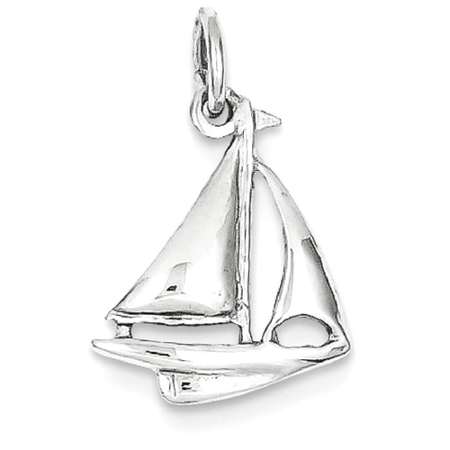IceCarats 14k White Gold Solid 3 Dimensional Sailboat Pendant Charm Necklace Sea Shore Boating