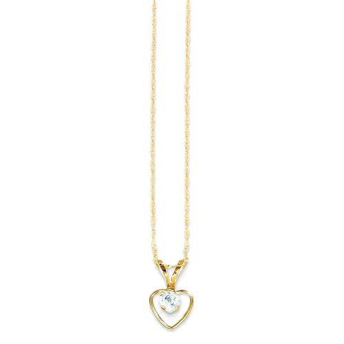 IceCarats 14k Yellow Gold 3mm Blue Aquamarine Heart Birthstone Chain Necklace March Kid