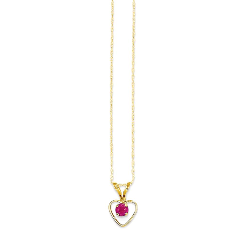 IceCarats 14k Yellow Gold 3mm Red Ruby Heart Birthstone Chain Necklace July Kid