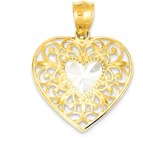 IceCarats 14k Yellow Gold Filigree Heart Pendant Charm Necklace Love
