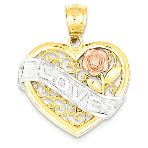 IceCarats 14k Two Tone Yellow Gold Love Heart Pendant Charm Necklace