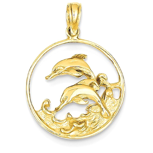 IceCarats 14k Yellow Gold Double Dolphin Circle Pendant Charm Necklace Sea Life Whale