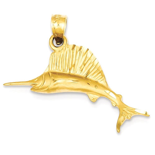 IceCarats 14k Yellow Gold Sailfish Pendant Charm Necklace Sea Life Fish