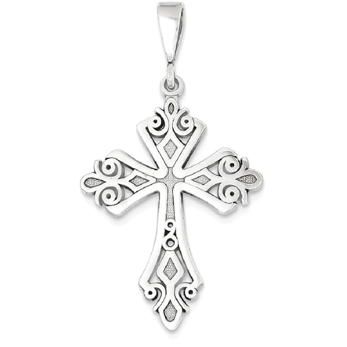 IceCarats 14k White Gold Fleur De Lis Cross Religious Pendant Charm Necklace