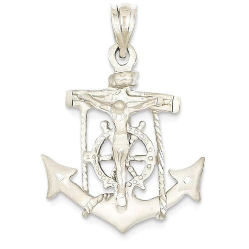 IceCarats 14k White Gold Nautical Anchor Ship Wheel Mariners Cross Religious Pendant Charm Necklace Mariner